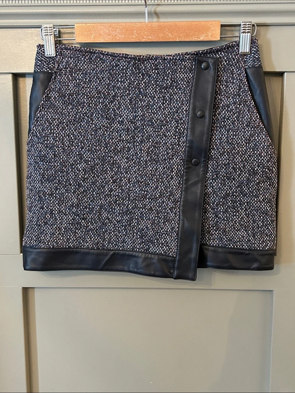 Bailey 44 Tweed Mini Skirt Faux Leather Trim Size XS